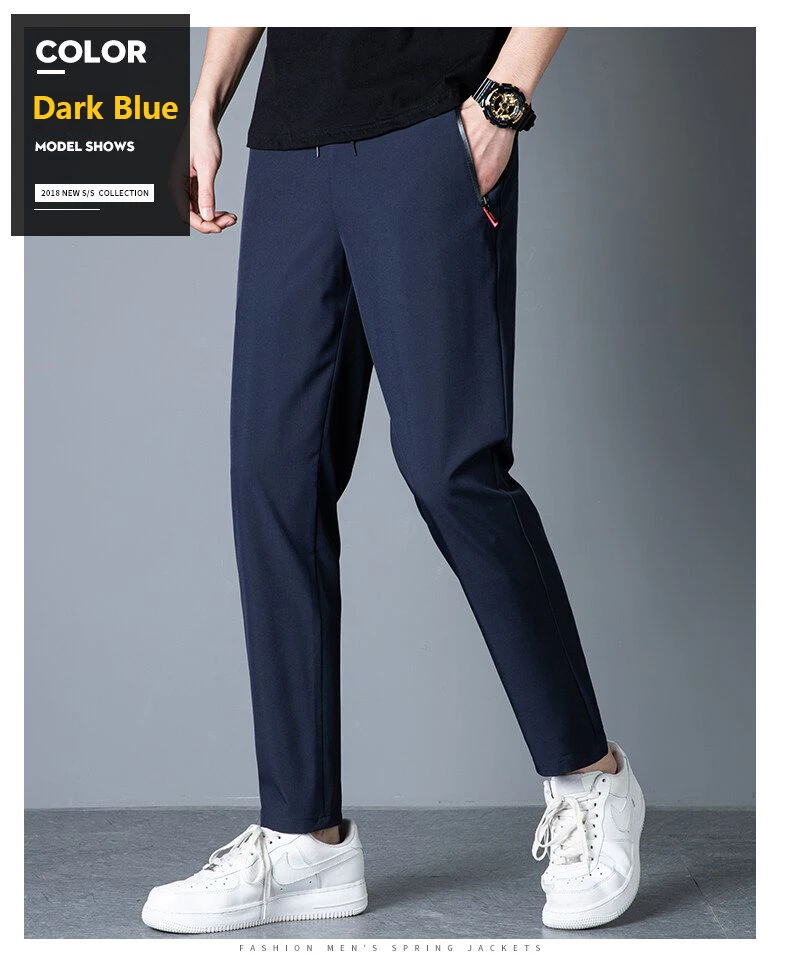 Men's Casual Pants Straight Leg Slim Fit Elastic Waist Jogging Pants Korean Classic Blue Black Gray Men's Pants Plus Size 4XL 5X