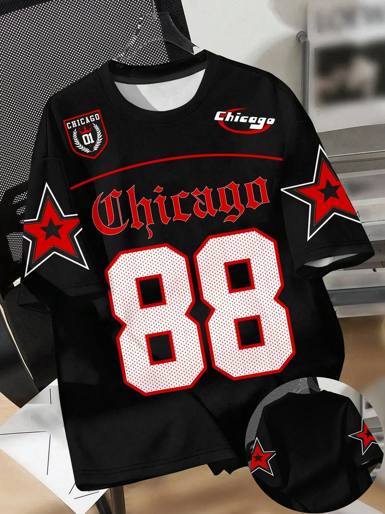 Summer 2025 New Men's T-Shirt, Casual Round-Neck T-Shirt, Chicago Letter Print Pattern Polyester Pullover, Summer Daily Outdoor