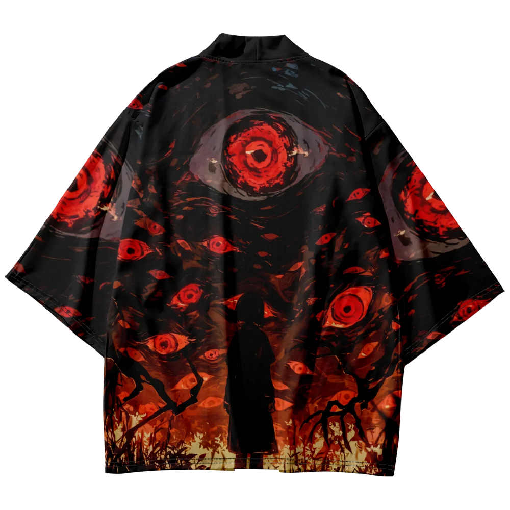 New Trend Fashion Men's Casual Kimono Demon Eye Printing Men's Traditional Kimono Daily Casual Women's Cardigan Tops