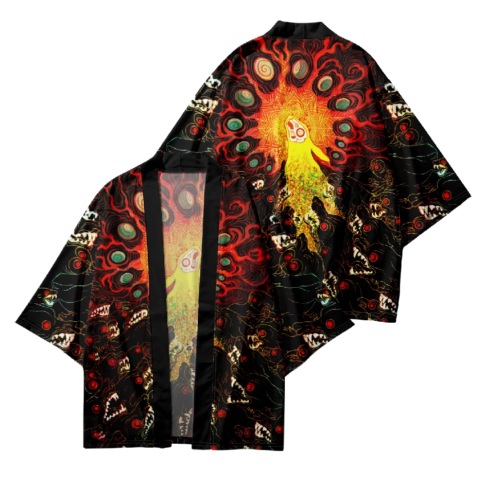 New Trend Fashion Men's Casual Kimono Demon Eye Printing Men's Traditional Kimono Daily Casual Women's Cardigan Tops