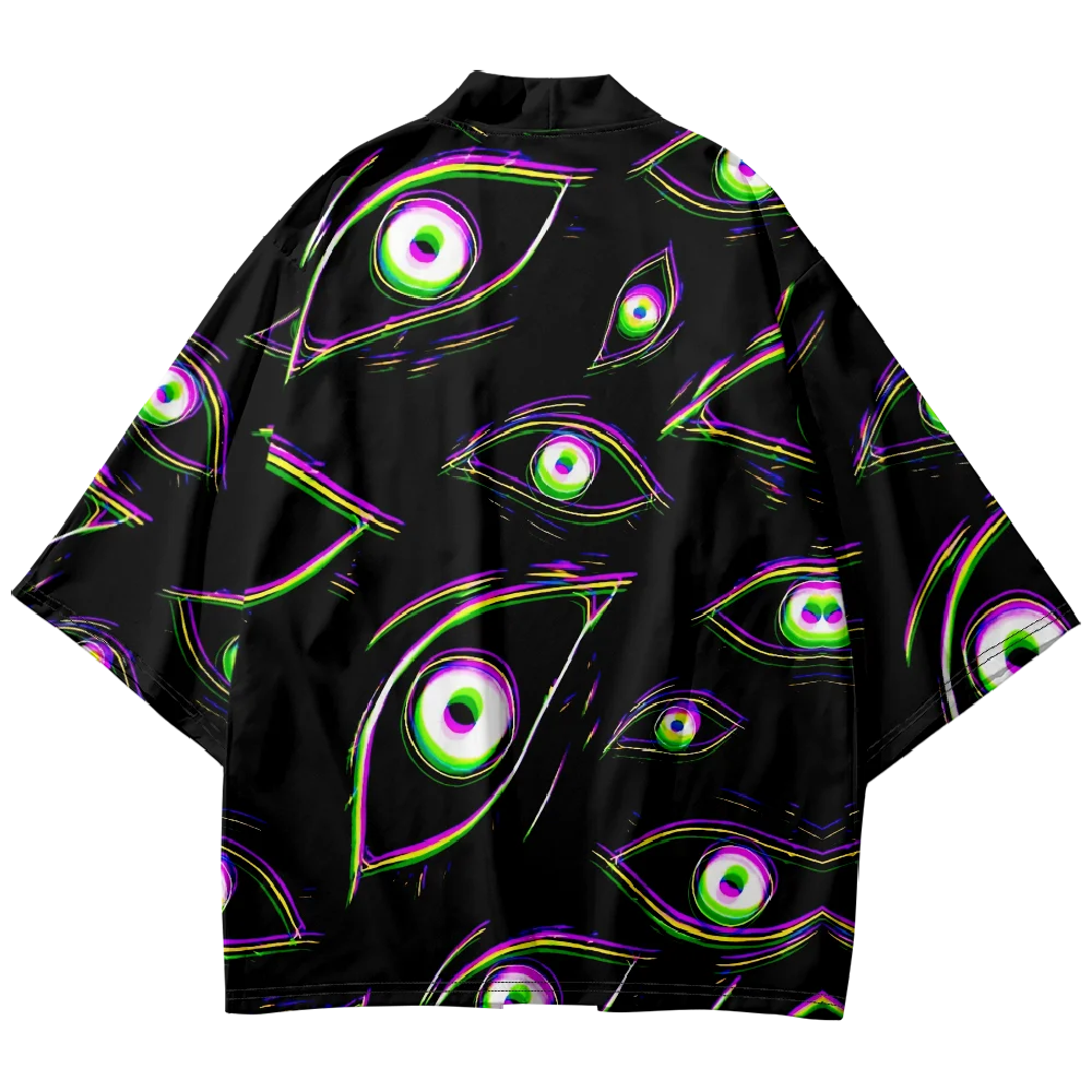 New Trend Fashion Men's Casual Kimono Demon Eye Printing Men's Traditional Kimono Daily Casual Women's Cardigan Tops