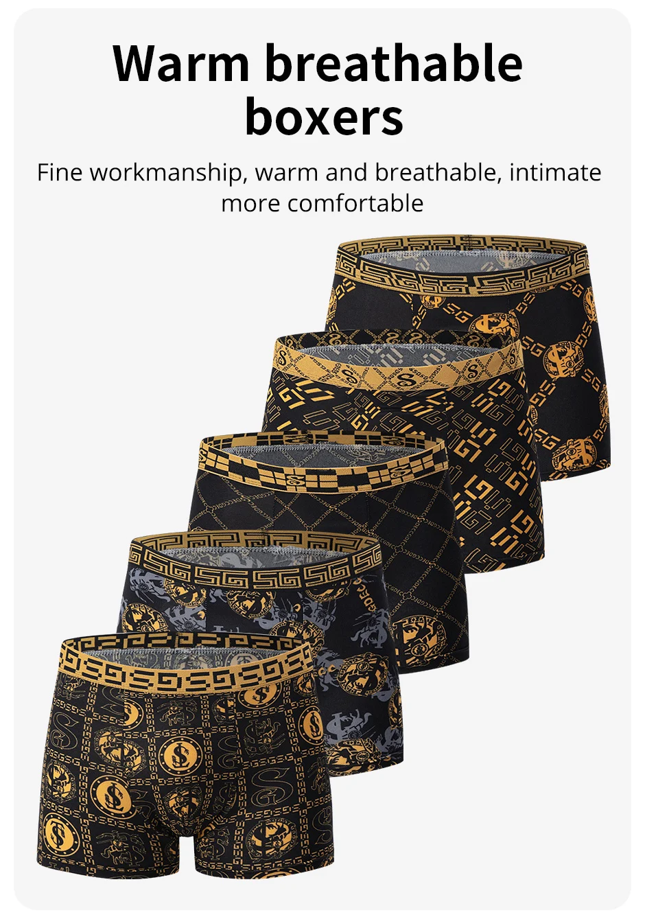 5 /10 Pack Men's Black Gold Printed Boxer Underwear Comfortable And Versatile Plus Size Sexy Young Men's Leisure Sports Beach Sh