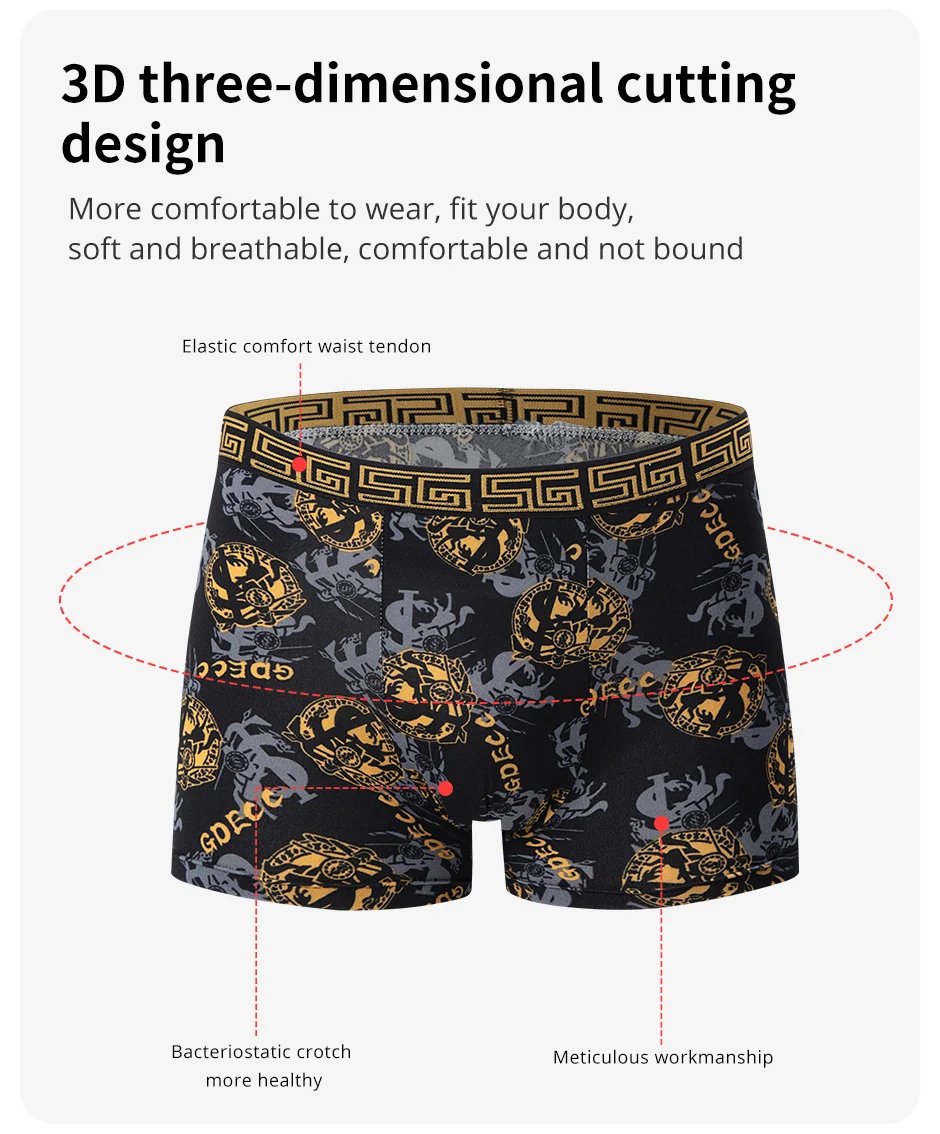 5 /10 Pack Men's Black Gold Printed Boxer Underwear Comfortable And Versatile Plus Size Sexy Young Men's Leisure Sports Beach Sh
