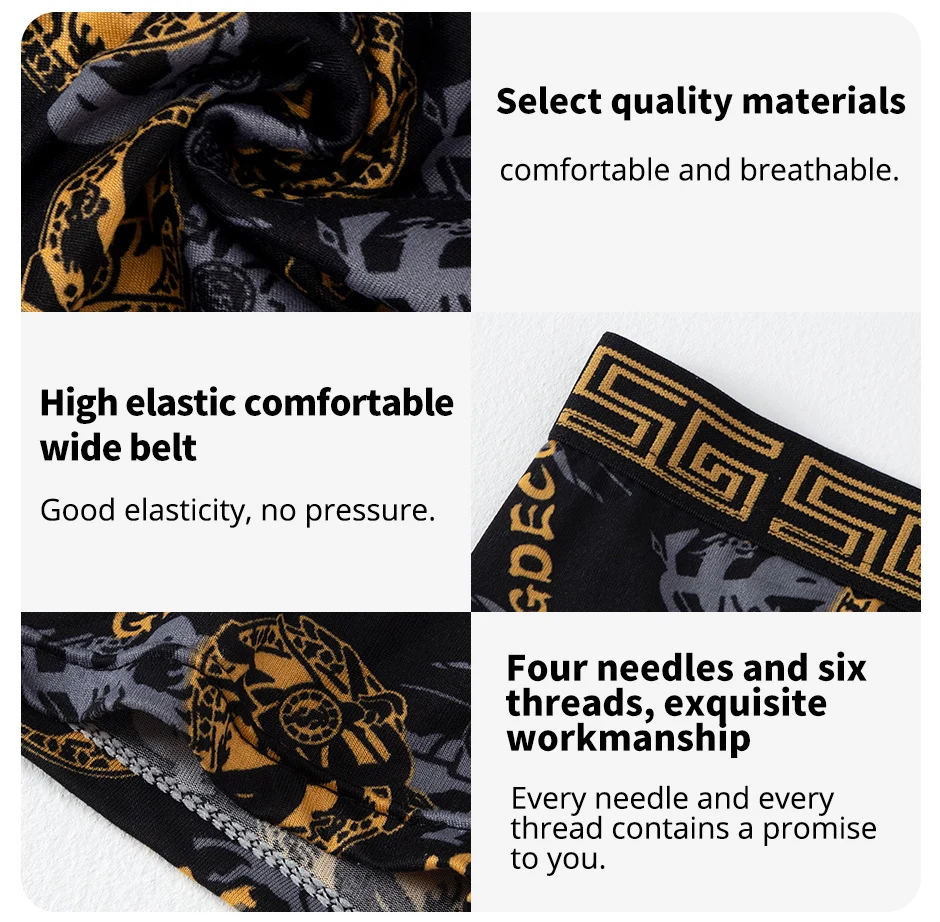5 /10 Pack Men's Black Gold Printed Boxer Underwear Comfortable And Versatile Plus Size Sexy Young Men's Leisure Sports Beach Sh