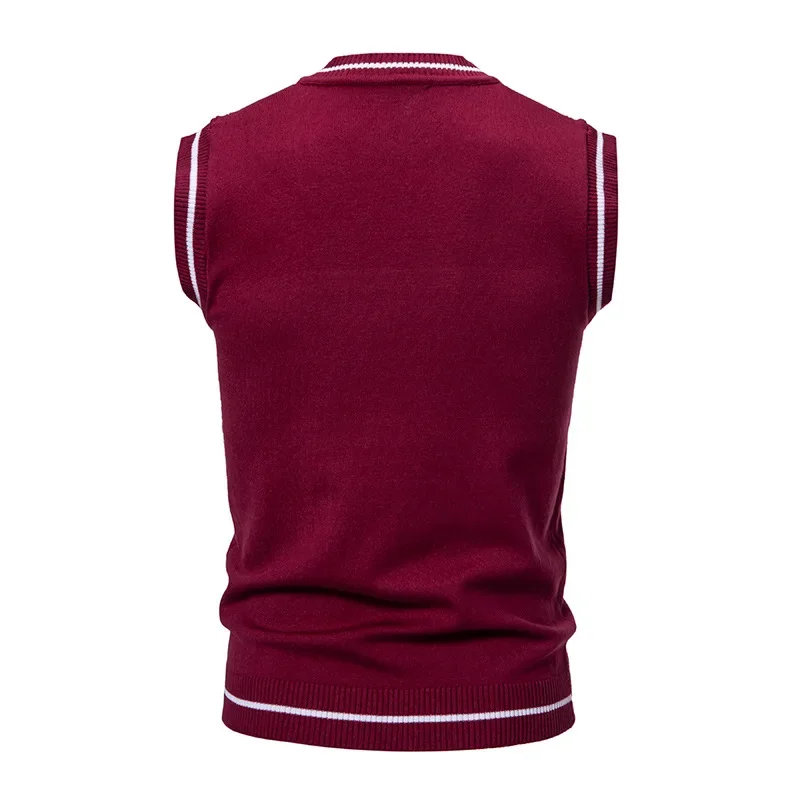 New Men's Knit V-Neck Sleeveless Vests Slim Fit Knitted Pullovers Sweaters Fashion Patchwork Smart Casual Streetwear
