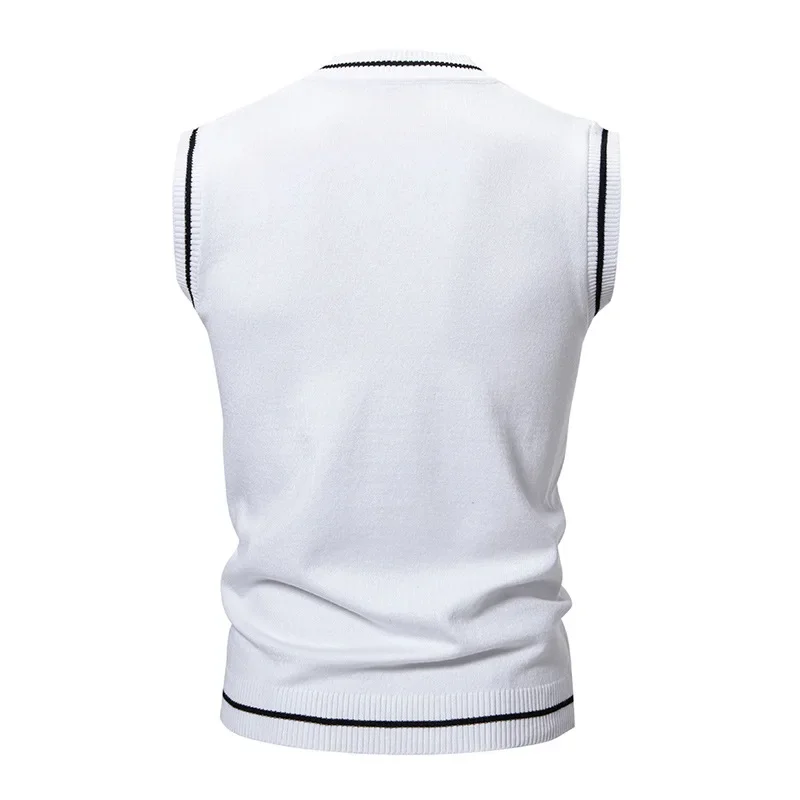 New Men's Knit V-Neck Sleeveless Vests Slim Fit Knitted Pullovers Sweaters Fashion Patchwork Smart Casual Streetwear