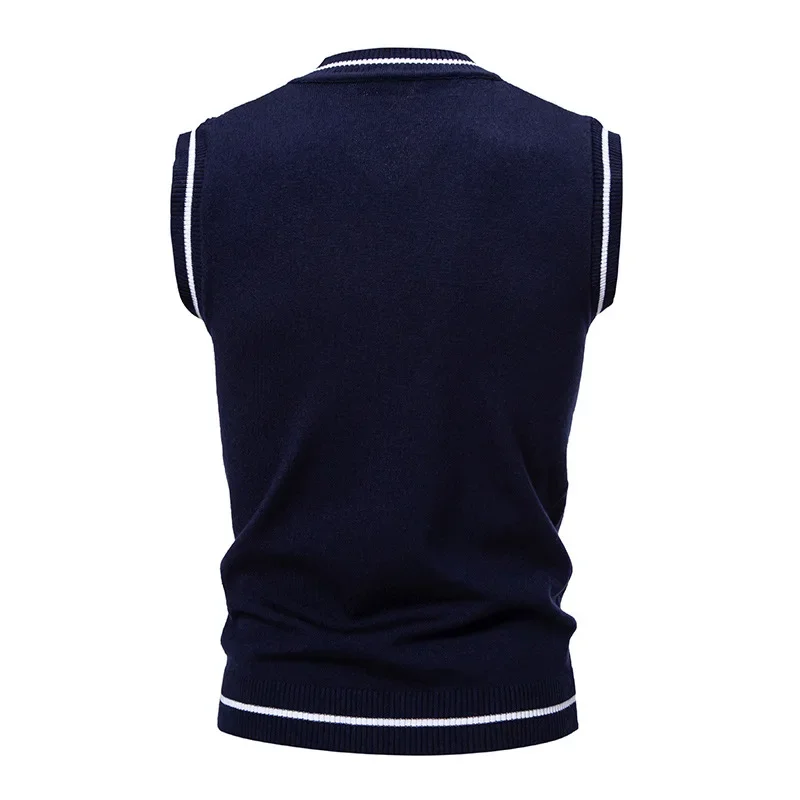New Men's Knit V-Neck Sleeveless Vests Slim Fit Knitted Pullovers Sweaters Fashion Patchwork Smart Casual Streetwear