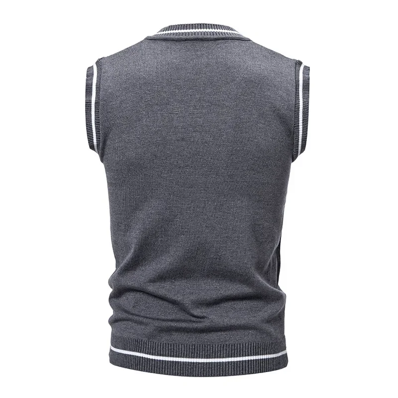 New Men's Knit V-Neck Sleeveless Vests Slim Fit Knitted Pullovers Sweaters Fashion Patchwork Smart Casual Streetwear