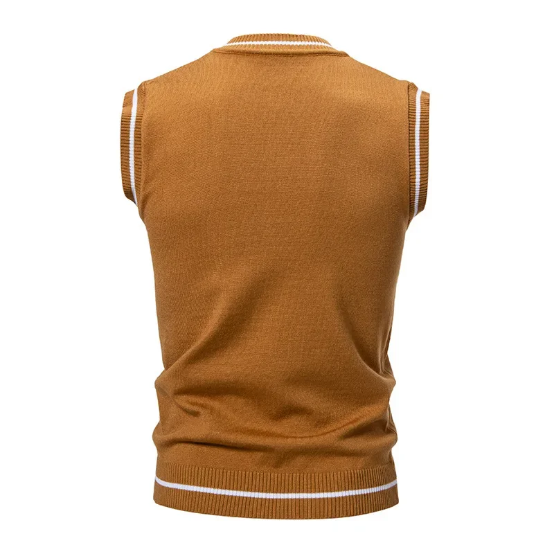New Men's Knit V-Neck Sleeveless Vests Slim Fit Knitted Pullovers Sweaters Fashion Patchwork Smart Casual Streetwear