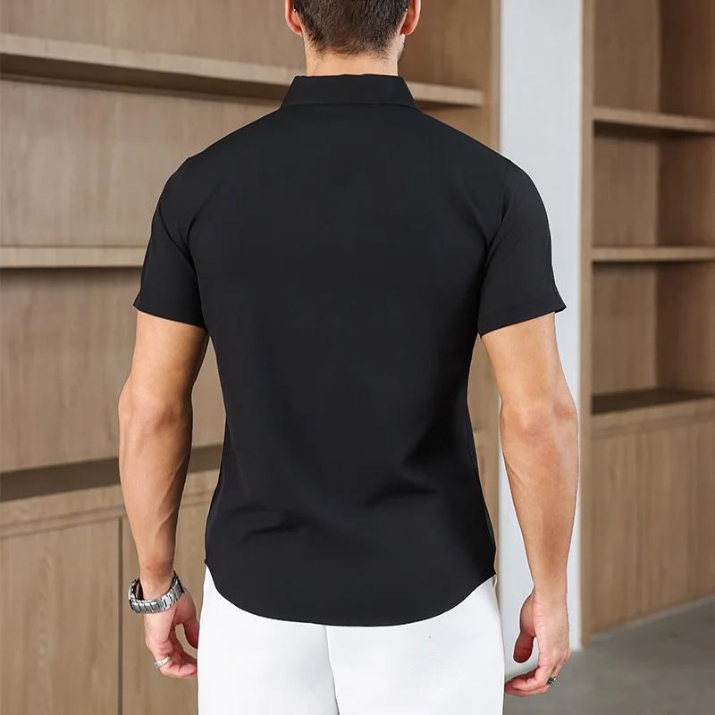 New Men's Business Casual Solid Color Short Sleeved Shirt for Summer Fashion No Ironing Comfortable and Versatile Top