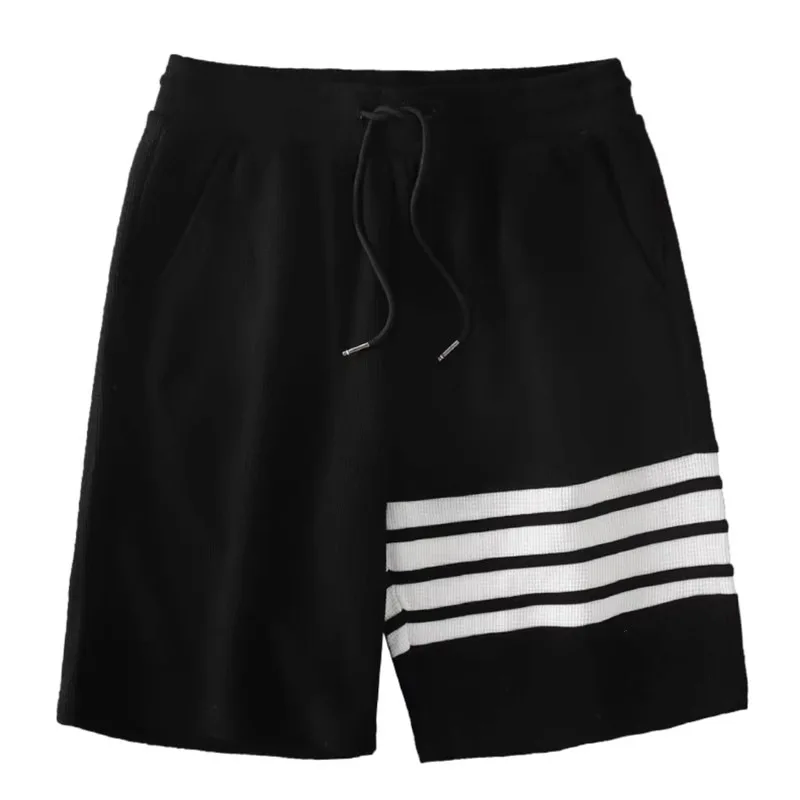 Four bar shorts men's summer new style waffle style trendy men's sports and leisure five quarter pants men's cross-border foreig