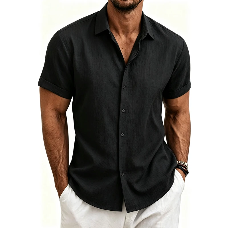 2026 Cotton Linen Shirts for Men Casual Shirts Lightweight Short Sleeve Henley Beach Shirts Fashion Hawaiian T Shirts for Men