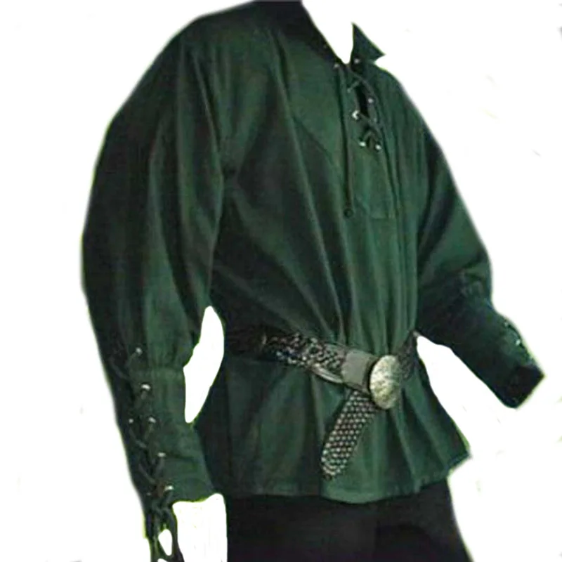 Men's Vintage Medieval Pirate Costume Style Loose-Fitting Polo Shirt for Performances