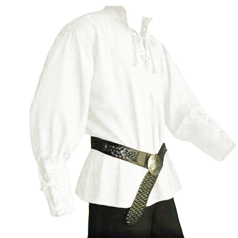Men's Vintage Medieval Pirate Costume Style Loose-Fitting Polo Shirt for Performances