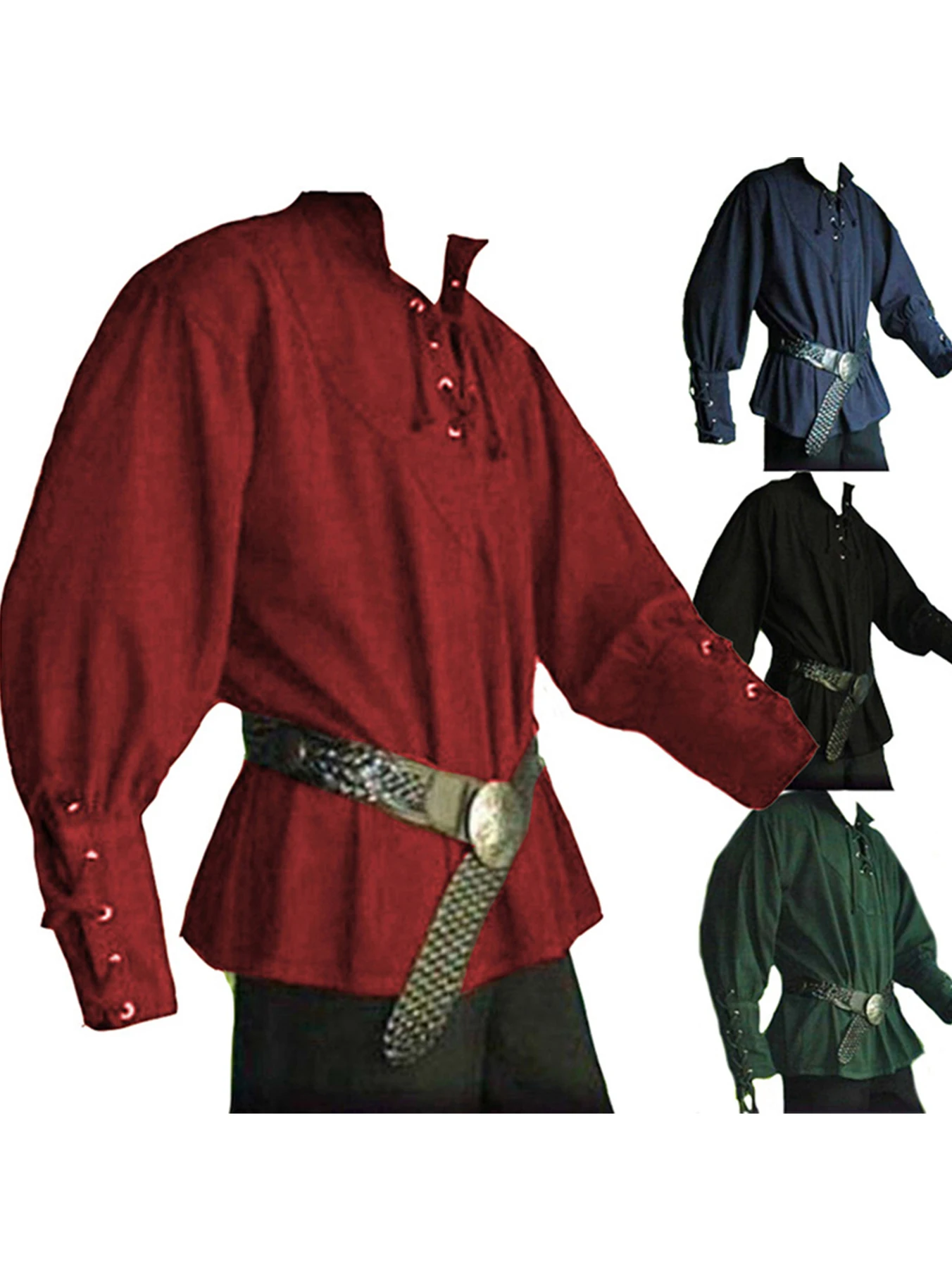 Men's Vintage Medieval Pirate Costume Style Loose-Fitting Polo Shirt for Performances