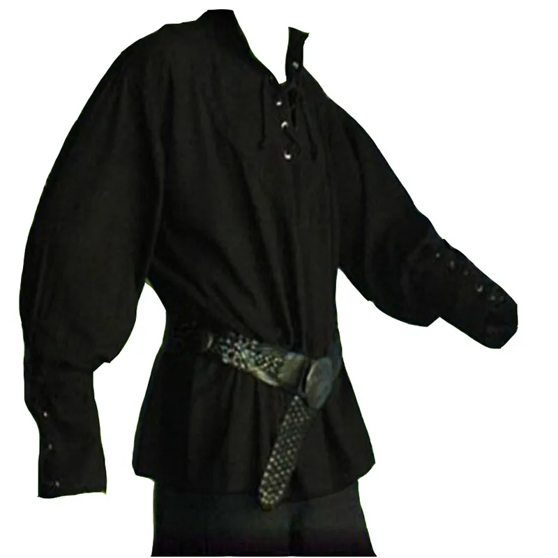 Men's Vintage Medieval Pirate Costume Style Loose-Fitting Polo Shirt for Performances