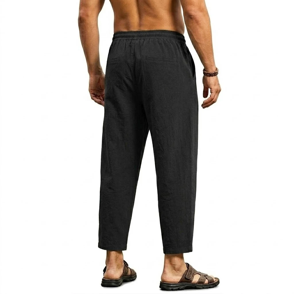 Summer Men's Linen Trousers Solid Color Casual Pants for Men Sport Breathable Baggy Pant Beach Lightweight Cotton Work Pants