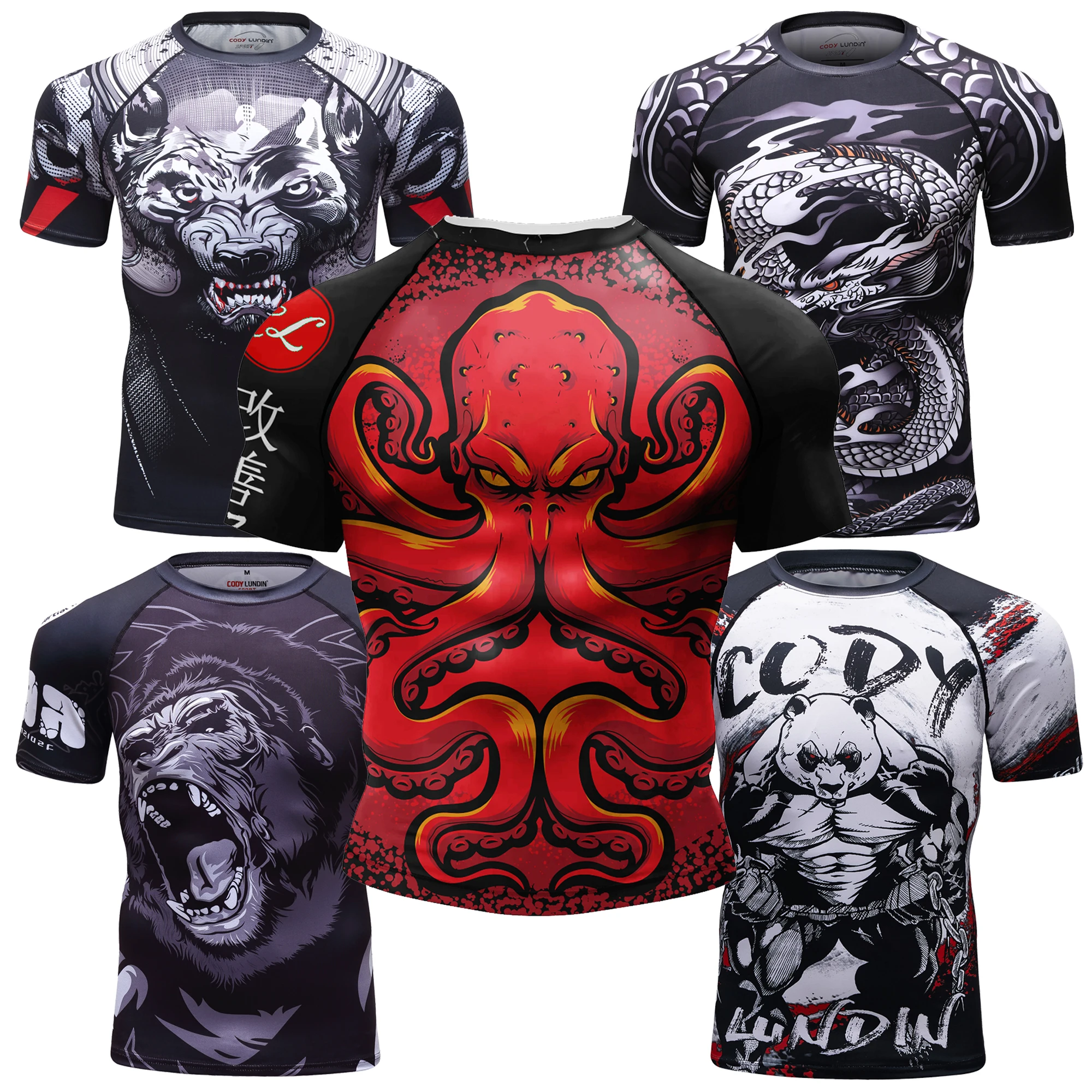 Ukiyo-e Style Dragon Compression T-Shirt, MMA Training Rash Guard BJJ 3D Printed Quick-Drying T-Shirt Summer outdoor streetwear
