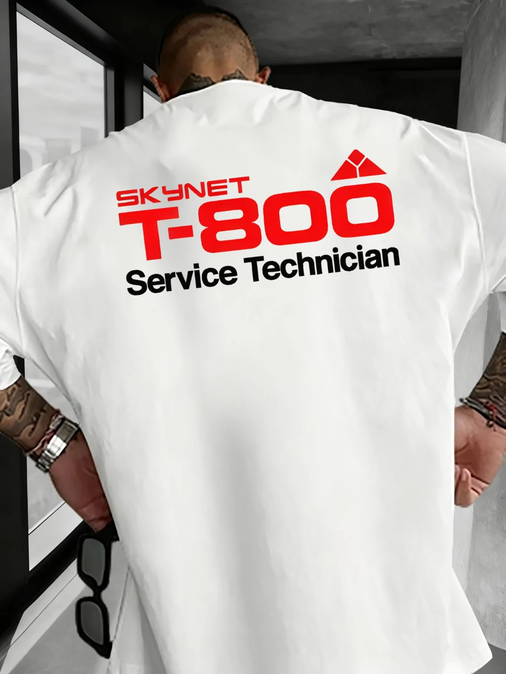 Trendy and stylish men's Skynet T800 Service Technician printed short-sleeved T-shirt Couple streetwear pure cotton T-shirt