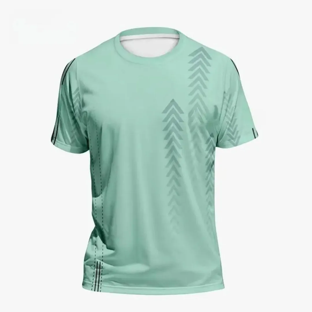 Hot Selling Men's Summer Badminton Training Gradient Print Comfortable and Breathable Round Neck T-Shirt Outdoor Sports Top