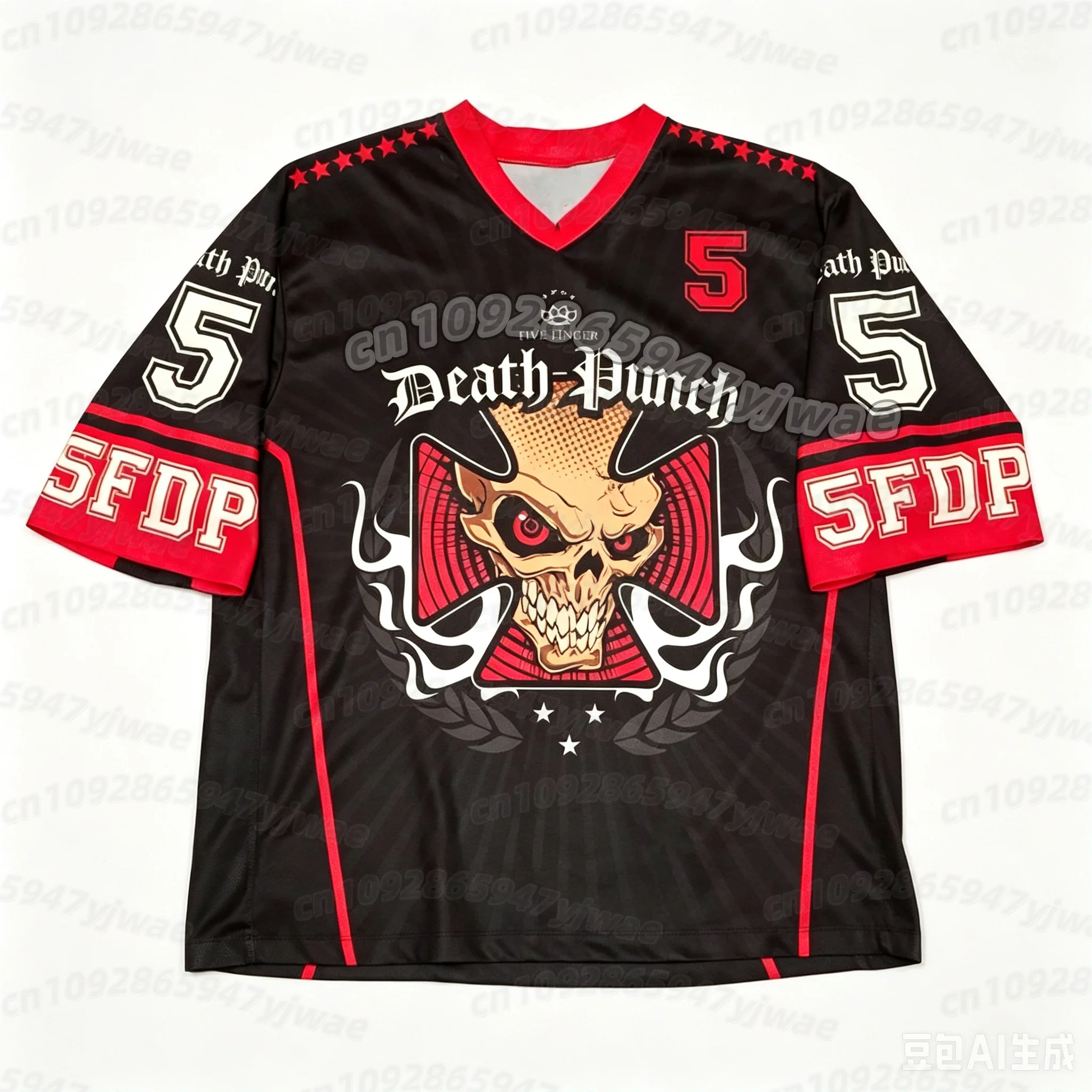 26 Summer Men 5FDP Five Finger Death Punch Skull T-Shirt Short-Sleeved Sailor Collar Tee Large Size For Men Women T Shirt