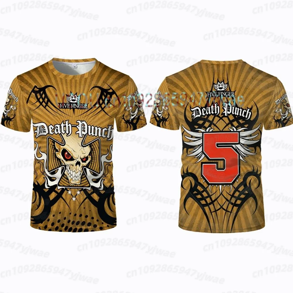 26 Summer Men 5FDP Five Finger Death Punch Skull T-Shirt Short-Sleeved Sailor Collar Tee Large Size For Men Women T Shirt