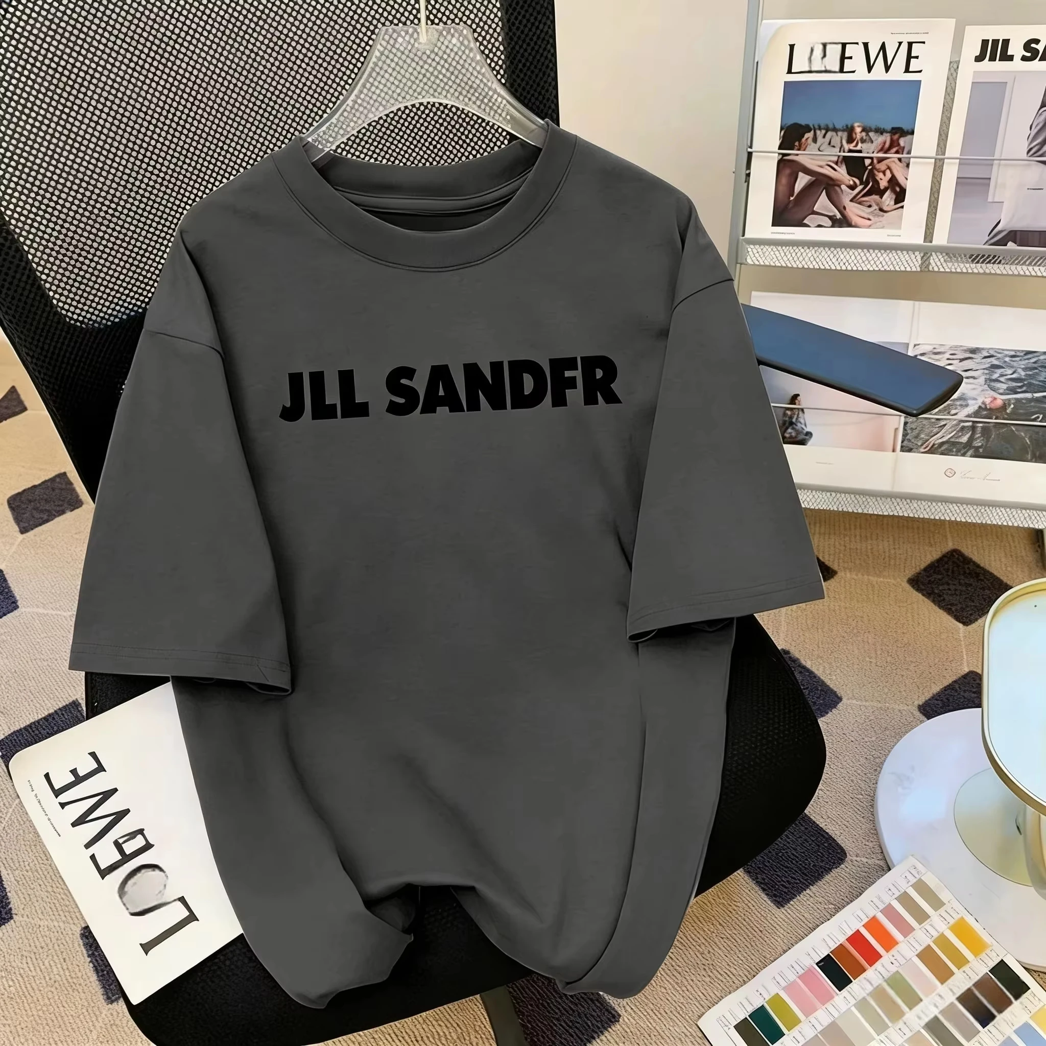 Simple Letter Print Crew Neck T Shirt Men Women Loose Basic Versatile Solid Color Casual Short Sleeve Top