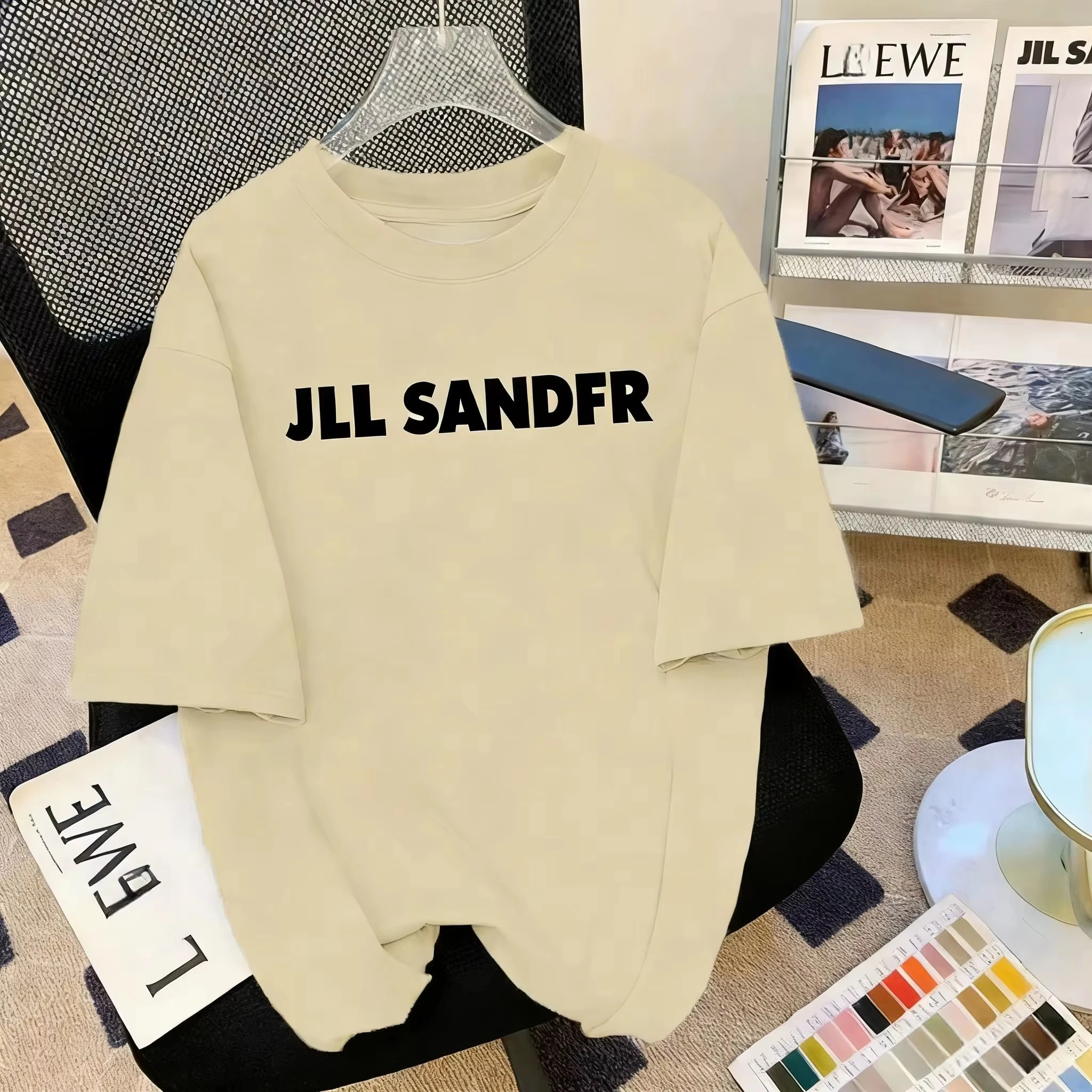 Simple Letter Print Crew Neck T Shirt Men Women Loose Basic Versatile Solid Color Casual Short Sleeve Top