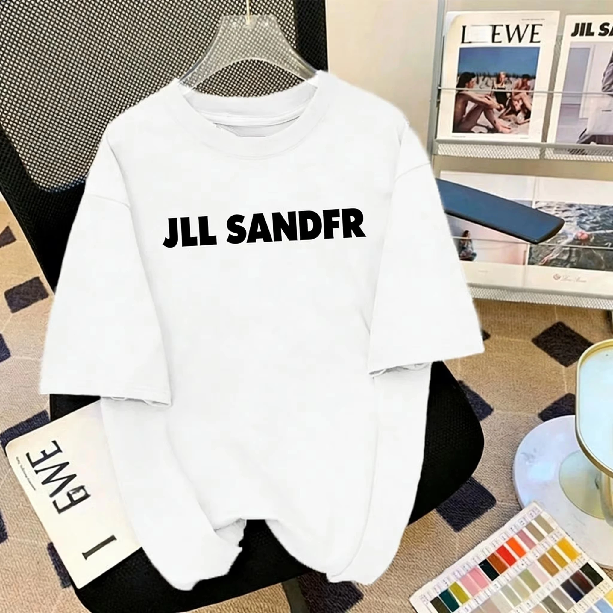 Simple Letter Print Crew Neck T Shirt Men Women Loose Basic Versatile Solid Color Casual Short Sleeve Top