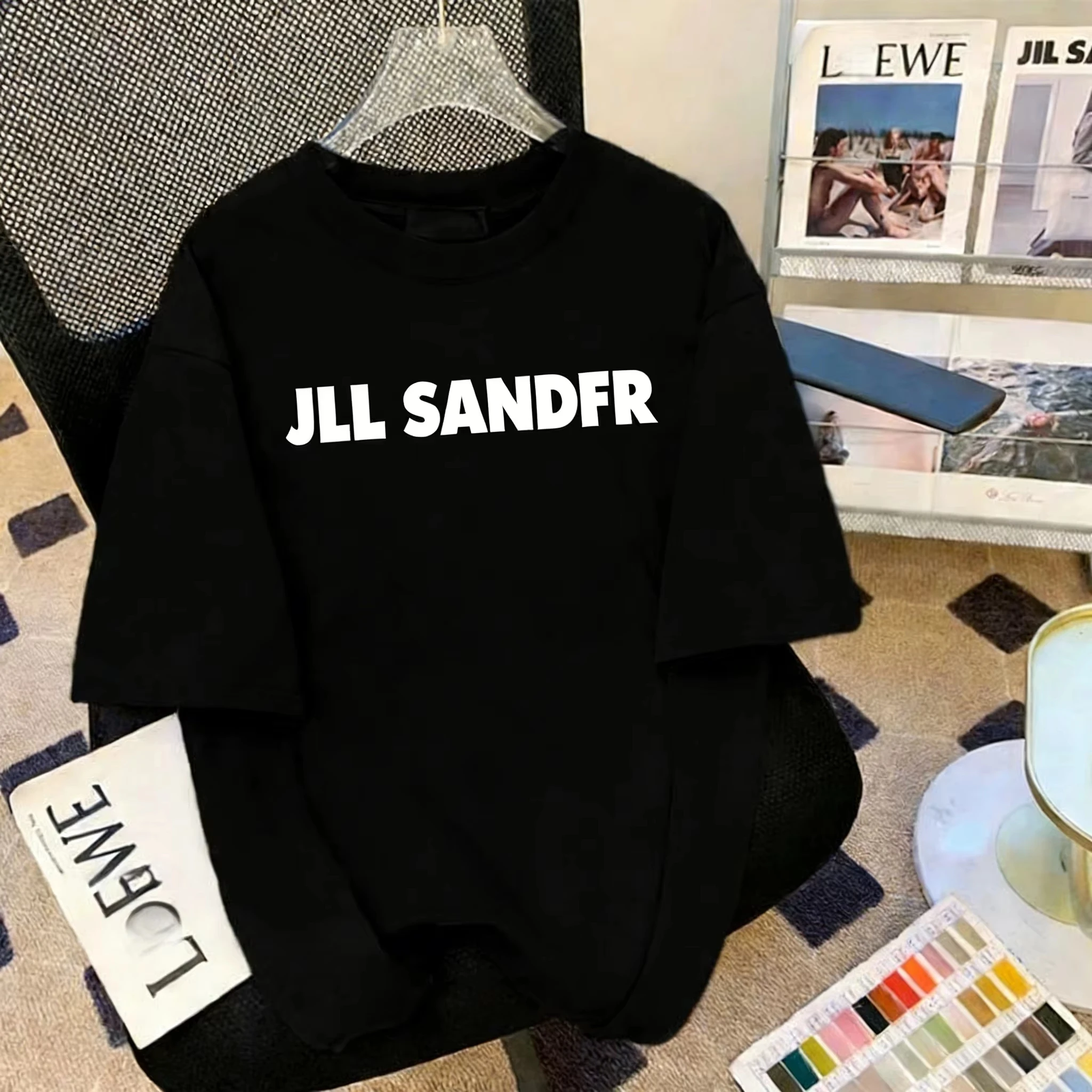 Simple Letter Print Crew Neck T Shirt Men Women Loose Basic Versatile Solid Color Casual Short Sleeve Top