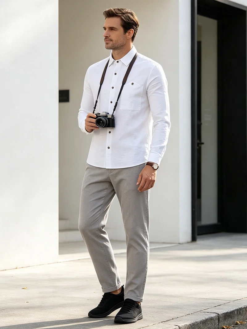 Men Spring Autumn Solid Color Linen Cardigan Lapel Collar Long Sleeve Shirt Breathable Button Top Daily Leisure Outdoor Wear