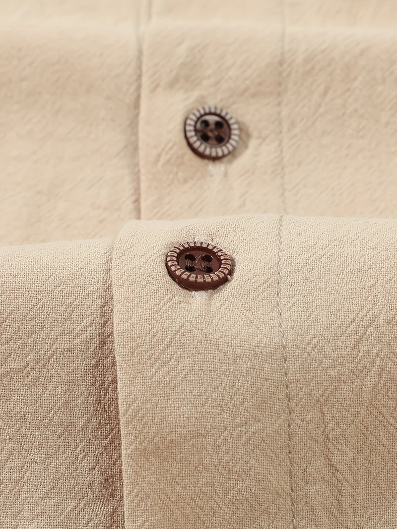 Men Spring Autumn Solid Color Linen Cardigan Lapel Collar Long Sleeve Shirt Breathable Button Top Daily Leisure Outdoor Wear