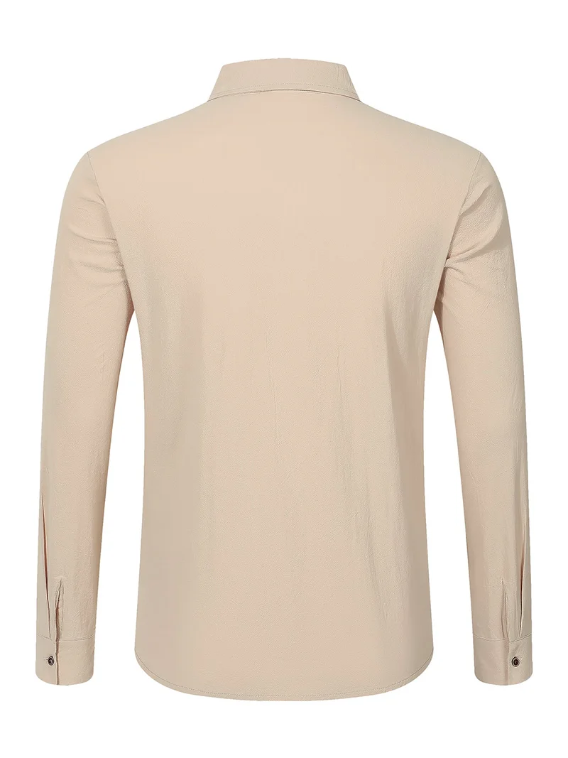 Men Spring Autumn Solid Color Linen Cardigan Lapel Collar Long Sleeve Shirt Breathable Button Top Daily Leisure Outdoor Wear