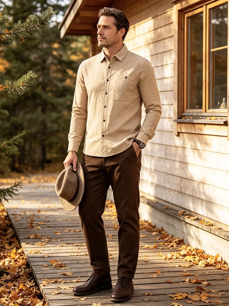 Men Spring Autumn Solid Color Linen Cardigan Lapel Collar Long Sleeve Shirt Breathable Button Top Daily Leisure Outdoor Wear