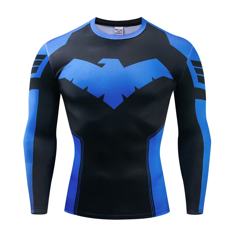 Compression T-Shirts Sportswear Gym Rash Guard Boxing Training Sports Tops 3D Nightwing Men T Shirt Running Quick-Dry Shirts Men