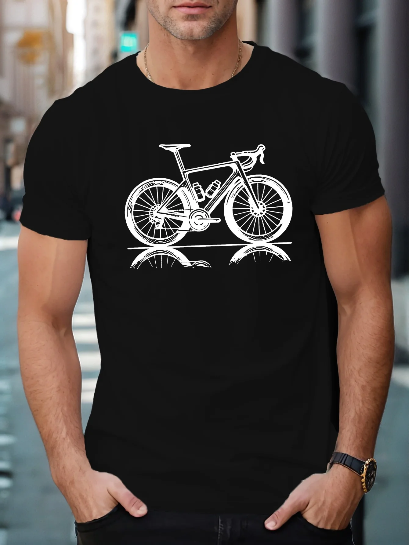 Men's Summer 100% Cotton Fashion Leisure Road Cycling Pattern Printed Loose Sports Round Neck Short Sleeve T-shirt Top