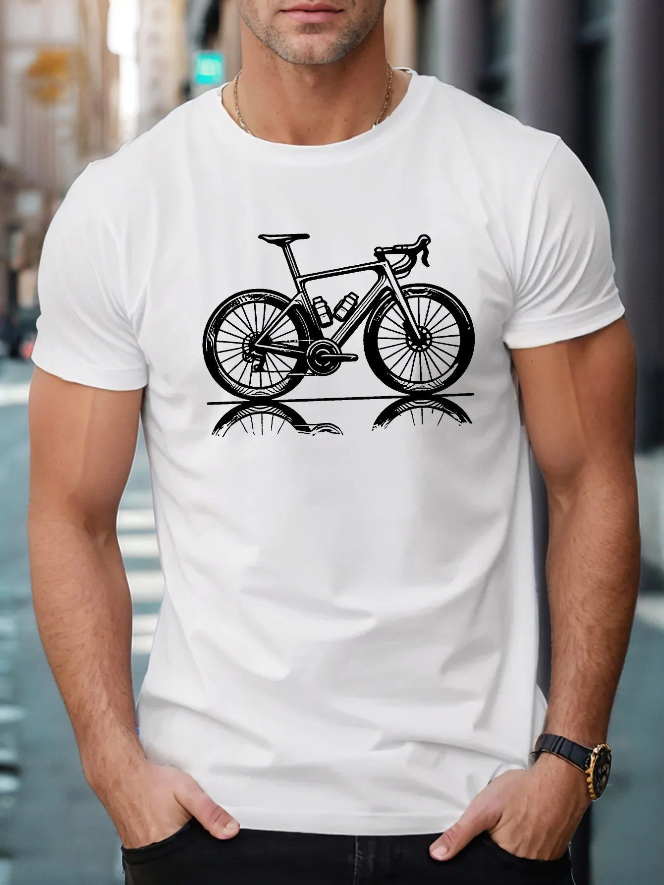 Men's Summer 100% Cotton Fashion Leisure Road Cycling Pattern Printed Loose Sports Round Neck Short Sleeve T-shirt Top