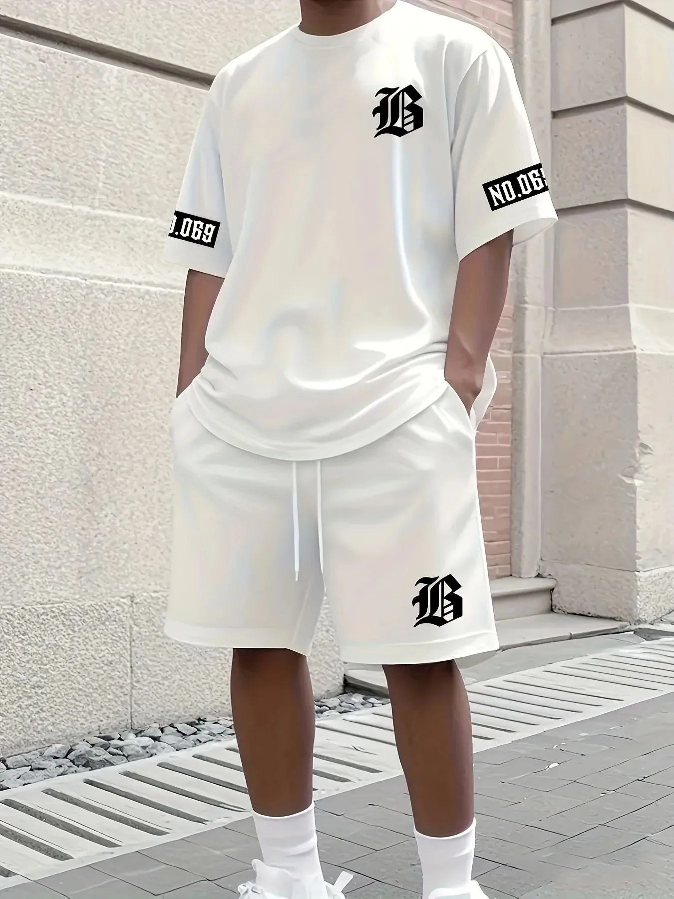 Hot Selling Summer New Men's Set with Letter Print Casual Fashion T-Shirt Short-Sleeved Shorts Sports Outdoor Set