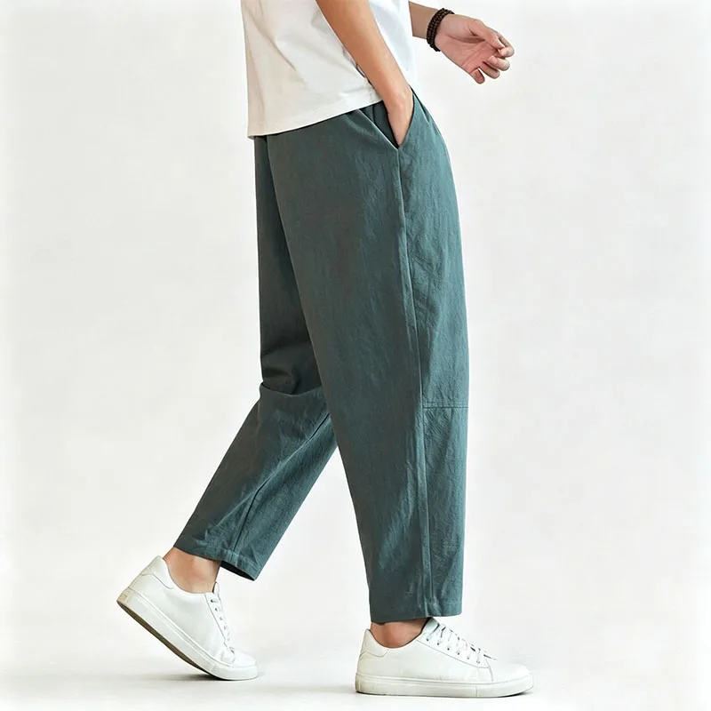 Lightweight Men's Ankel-Length Pants Solid Color Breathable Sweatpants Joggers Men Baggy Pants Streetwear Long Trousers Men
