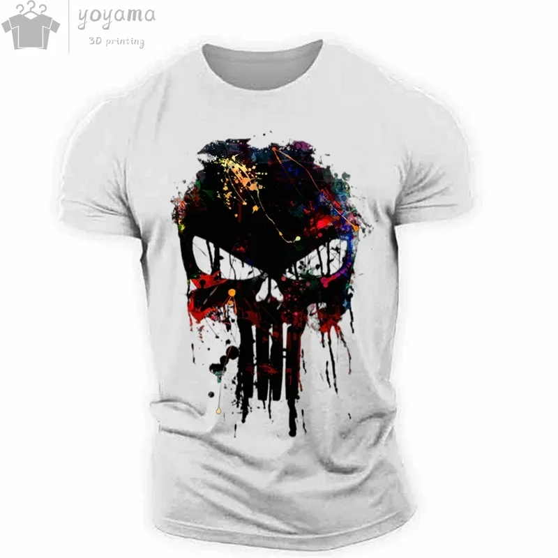 Men's T-shirt 3d Printed Military Patriotic Skull O-neck T-shirt, Oversized T-shirt, Short-sleeved T-shirt, Men's Sportswear Top
