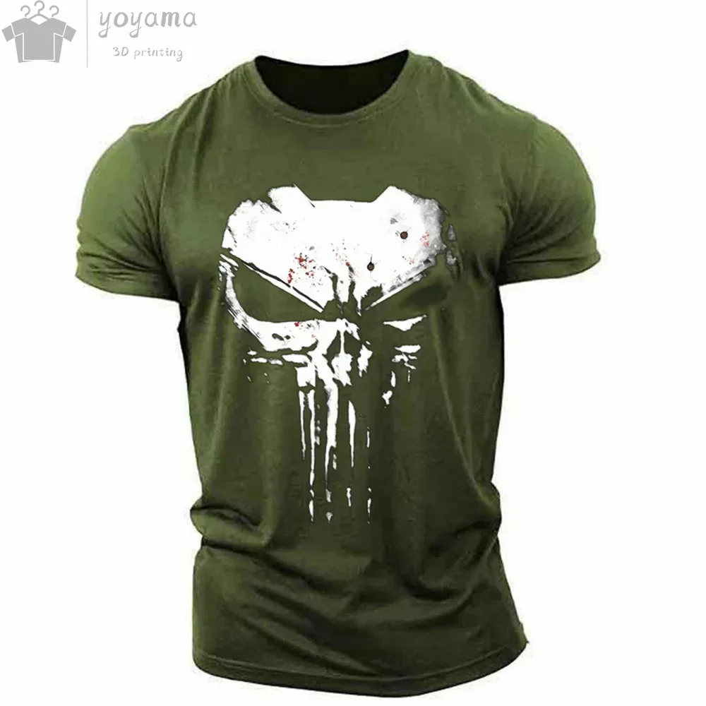 Men's T-shirt 3d Printed Military Patriotic Skull O-neck T-shirt, Oversized T-shirt, Short-sleeved T-shirt, Men's Sportswear Top