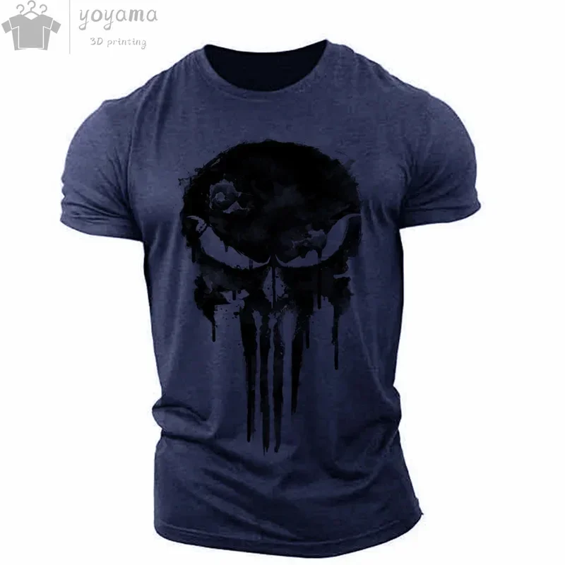 Men's T-shirt 3d Printed Military Patriotic Skull O-neck T-shirt, Oversized T-shirt, Short-sleeved T-shirt, Men's Sportswear Top