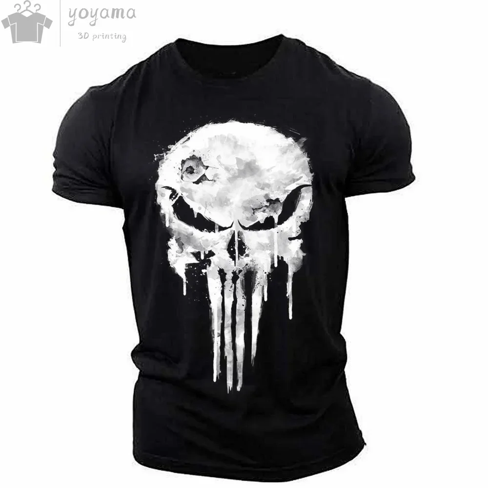 Men's T-shirt 3d Printed Military Patriotic Skull O-neck T-shirt, Oversized T-shirt, Short-sleeved T-shirt, Men's Sportswear Top