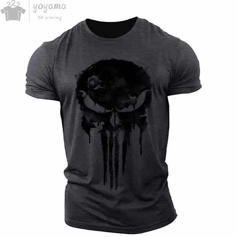 Men's T-shirt 3d Printed Military Patriotic Skull O-neck T-shirt, Oversized T-shirt, Short-sleeved T-shirt, Men's Sportswear Top