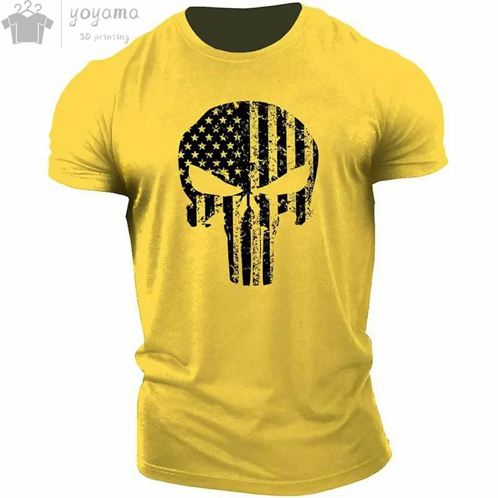 Men's T-shirt 3d Printed Military Patriotic Skull O-neck T-shirt, Oversized T-shirt, Short-sleeved T-shirt, Men's Sportswear Top