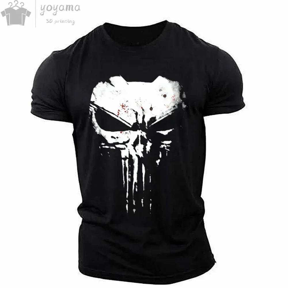 Men's T-shirt 3d Printed Military Patriotic Skull O-neck T-shirt, Oversized T-shirt, Short-sleeved T-shirt, Men's Sportswear Top