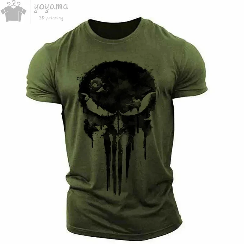 Men's T-shirt 3d Printed Military Patriotic Skull O-neck T-shirt, Oversized T-shirt, Short-sleeved T-shirt, Men's Sportswear Top