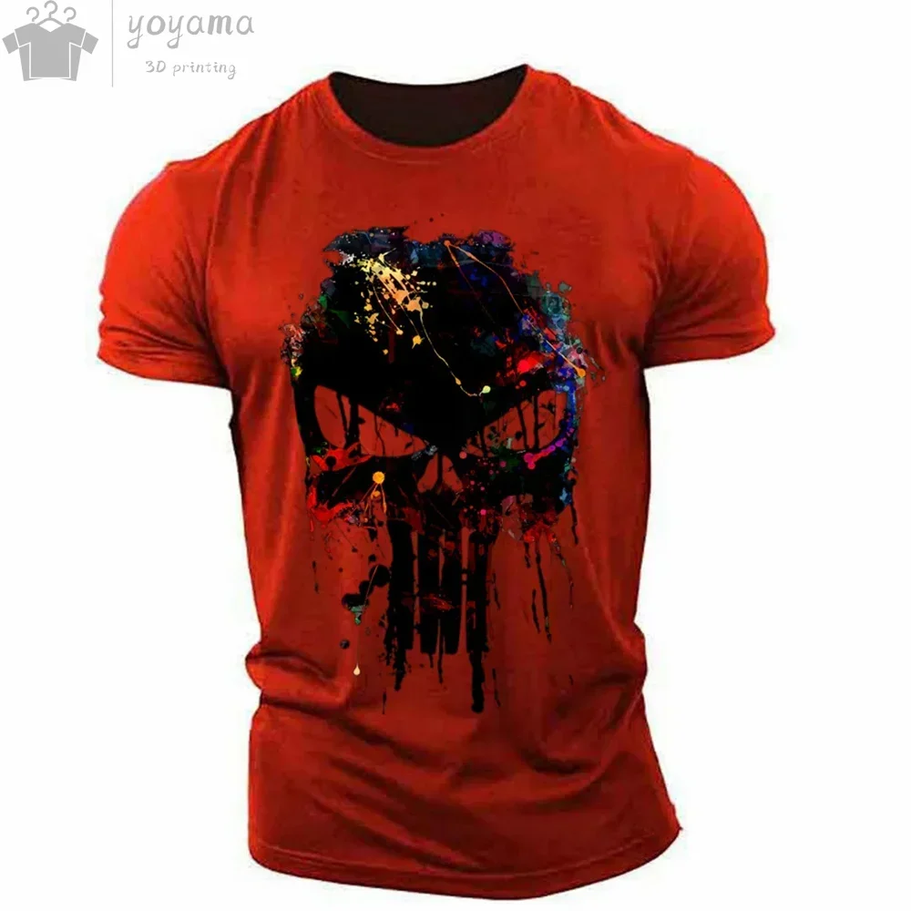 Men's T-shirt 3d Printed Military Patriotic Skull O-neck T-shirt, Oversized T-shirt, Short-sleeved T-shirt, Men's Sportswear Top