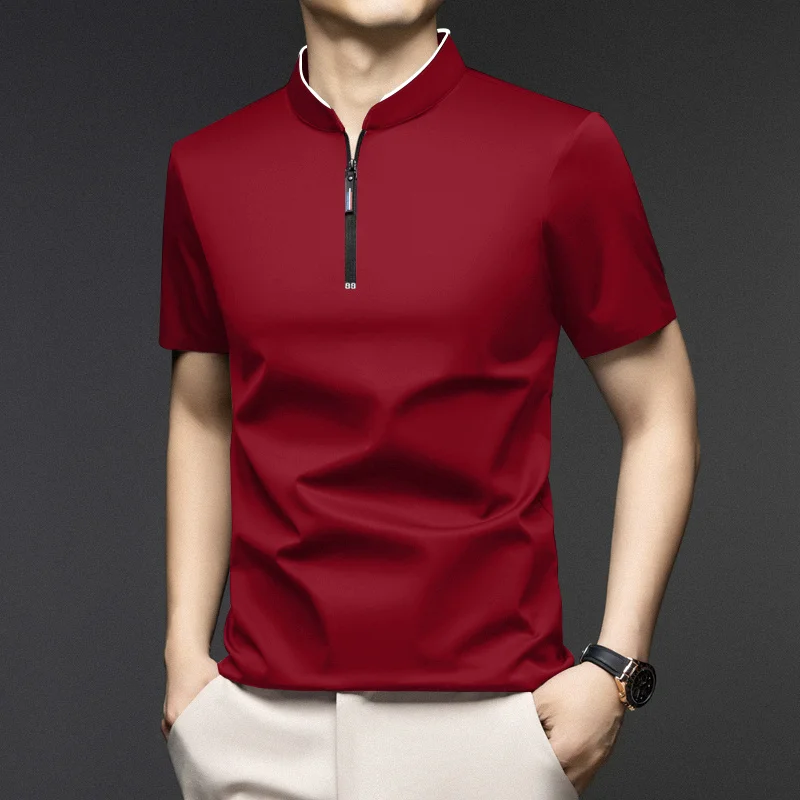 Men Stand Collar Half Zip Short Sleeve T Shirt Slim Fit Soft Fabric Casual Business Basic Tops Daily Wear Pullover