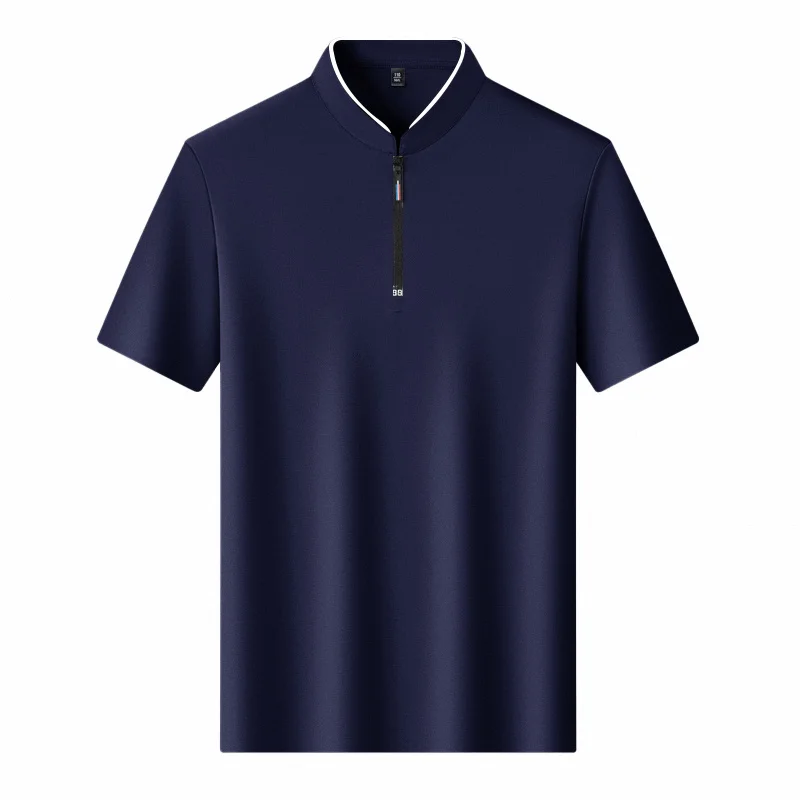 Men Stand Collar Half Zip Short Sleeve T Shirt Slim Fit Soft Fabric Casual Business Basic Tops Daily Wear Pullover